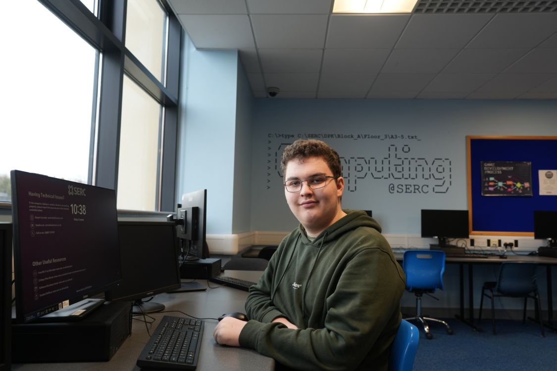 IT student Riley Colenso in a computing suite at SERC